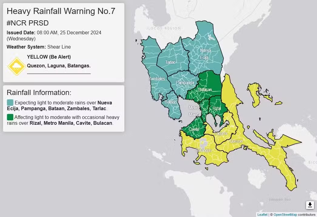 Heavy rainfall warning up in Quezon, Laguna and Batangas